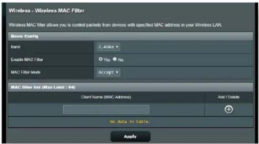 ASUS RT-BE58U - Filtrage d'adresses MAC - 1