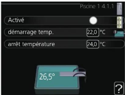 Piscine 1 4.1.1 Activé démarrage temp. 22,0 °C arrêt température 24,0 °C 26,5°
