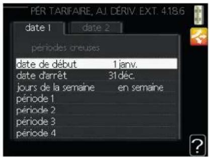 PER TARIFAIRE, AJ DÉRIV. EXT. 4.18.6 date 1 date 2 périodes creuses date de début 1 janv. date d'arrêt 31 déc. jours de la semaine en semaine période 1 période 2 période 3 période 4
