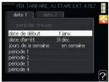 PER TARIFAIRE, AJ ÉTAPE EXT. 418.7 date 1 date 2 périodes creuses date de début 1 janv. date d'arrêt 31 déc. jours de la semaine en semaine période 1 période 2 période 3 période 4