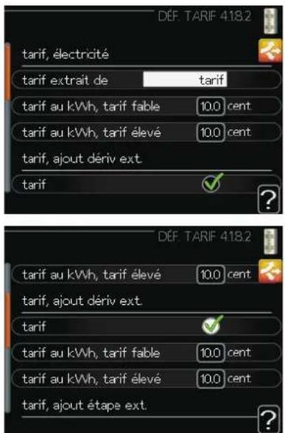 DÉF. TARIF 418.2 tarif, électricité tarif extrait de tarif tarif au kWh, tarif fable 10.0 cent tarif au kWh, tarif élevé 10.0 cent tarif, ajout dériv ext tarif ✓ ? DÉF. TARIF 418.2 tarif au kWh, tarif élevé 10.0 cent tarif, ajout dériv ext. tarif ✓ tarif au kWh, tarif fable 10.0 cent tarif au kWh, tarif élevé 10.0 cent tarif, ajout étape ext.
