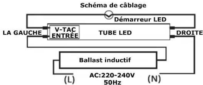 V-TAC VT-1607 - Installation & Remplacement d'une lampe fluorescente (circuit simple à ballast magnétique) - 1