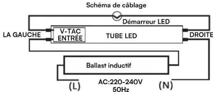 V-TAC VT-6072 - Installation & Remplacement d'une lampe fluorescente (circuit simple à ballast magnétique) - 1