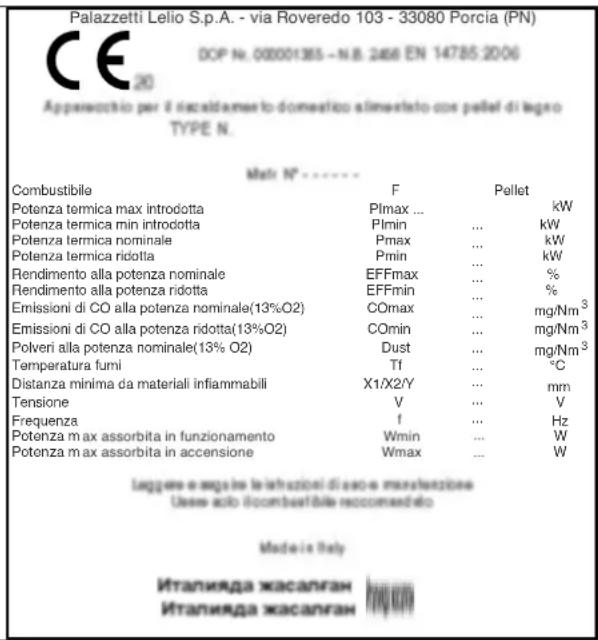 Palazzetti Ecofire Emily 9 US Pro2 - Placa de la matrícula - 1