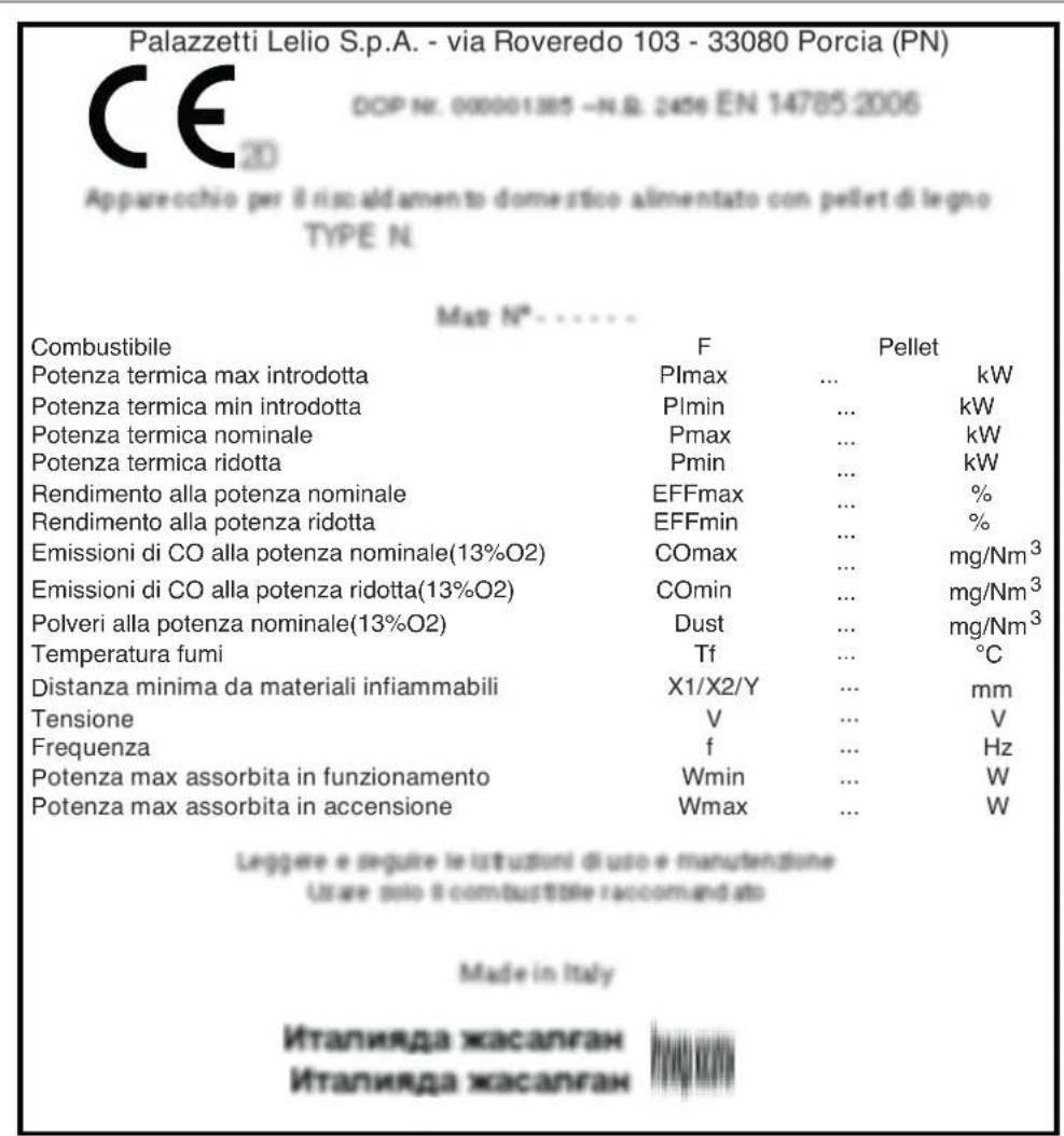 Palazzetti Ecofire for building in A70 air - Serial plate - 1