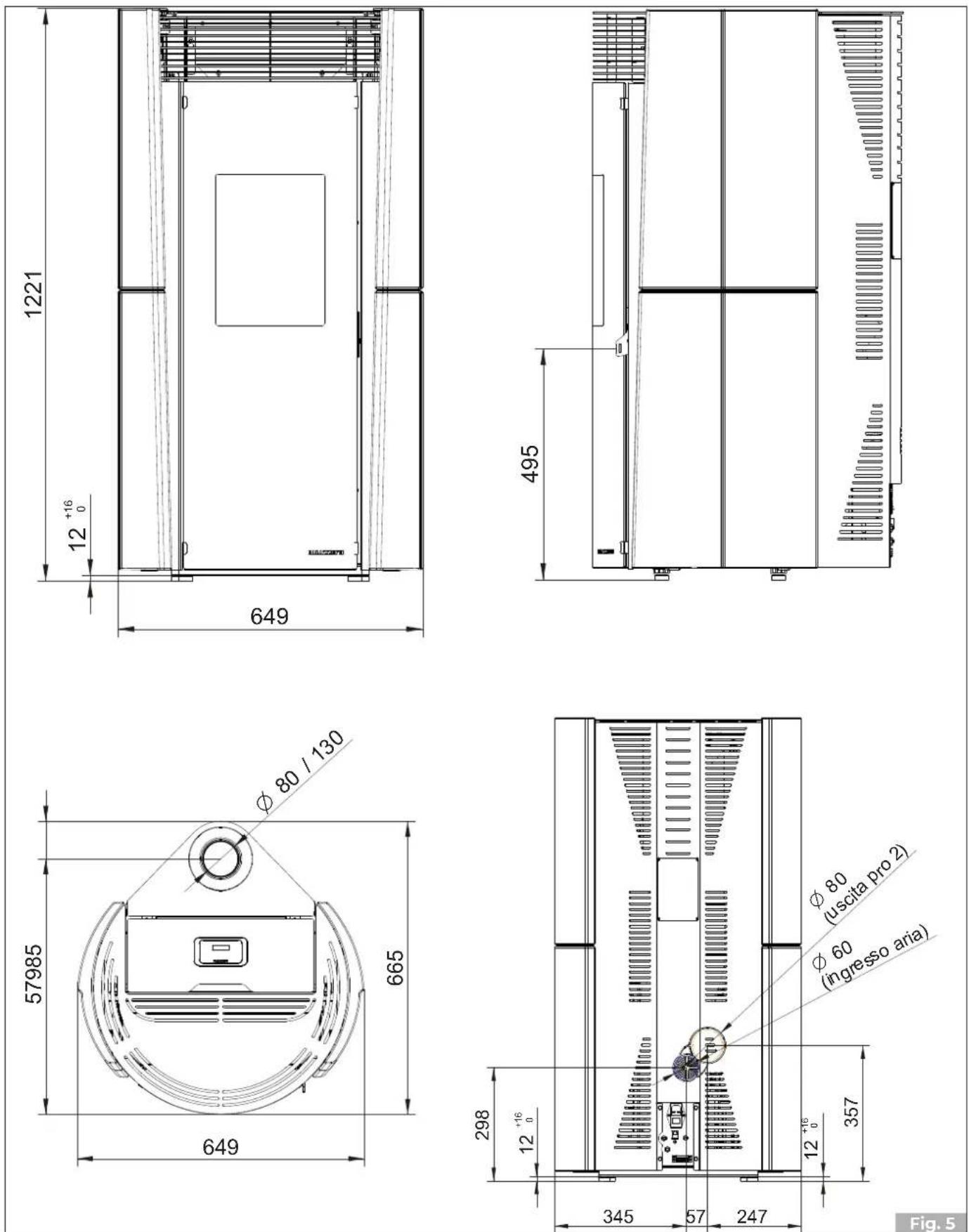 Palazzetti Lilibet 12 kW US - Abmessungen - 2
