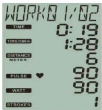 WORK 1/02 TIME 0:19 TIME/500m 1:28 DISTANCE 6 METER PULSE ♥ 90 90 WAIT STROKES