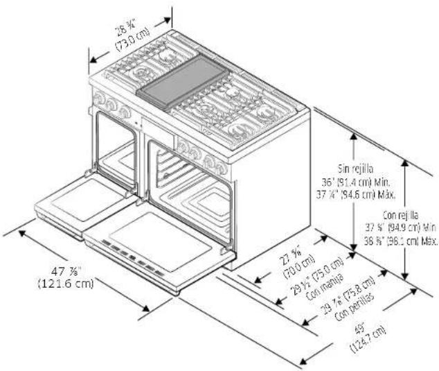 Dacor DOP48T960DS - Especificaciones de la estufa Dual Fuel - 2