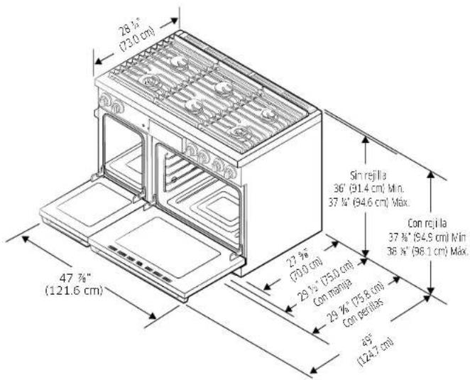 Dacor DOP48T960DS - Especificaciones de la estufa Dual Fuel - 1