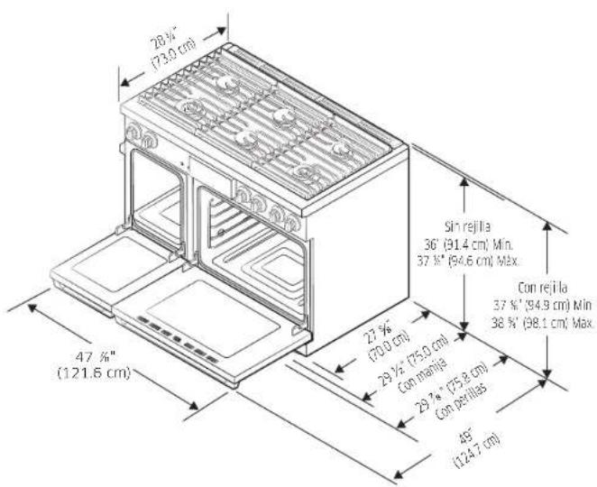 Dacor DOP48T963DS - Especificaciones de la estufa Dual Fuel - 1