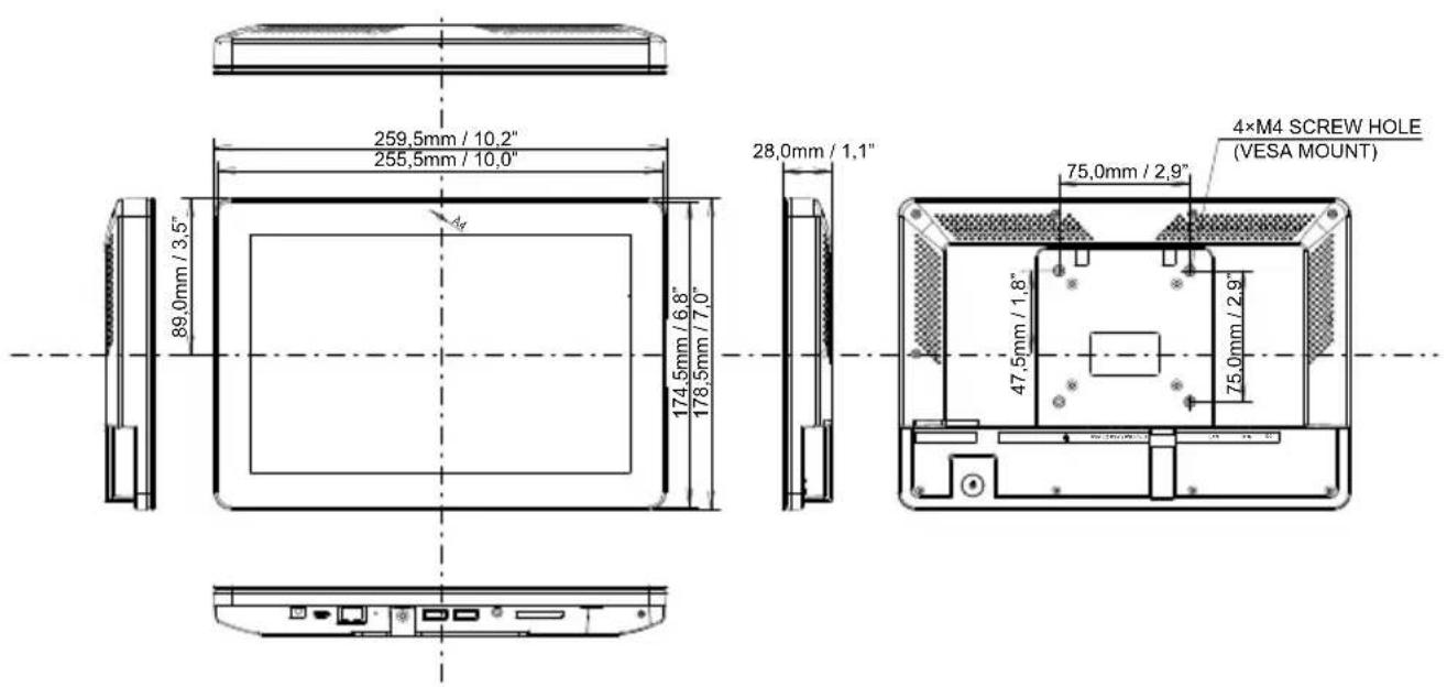 IIYAMA ProLite TW1025LASC - DIMENSIONS - 1