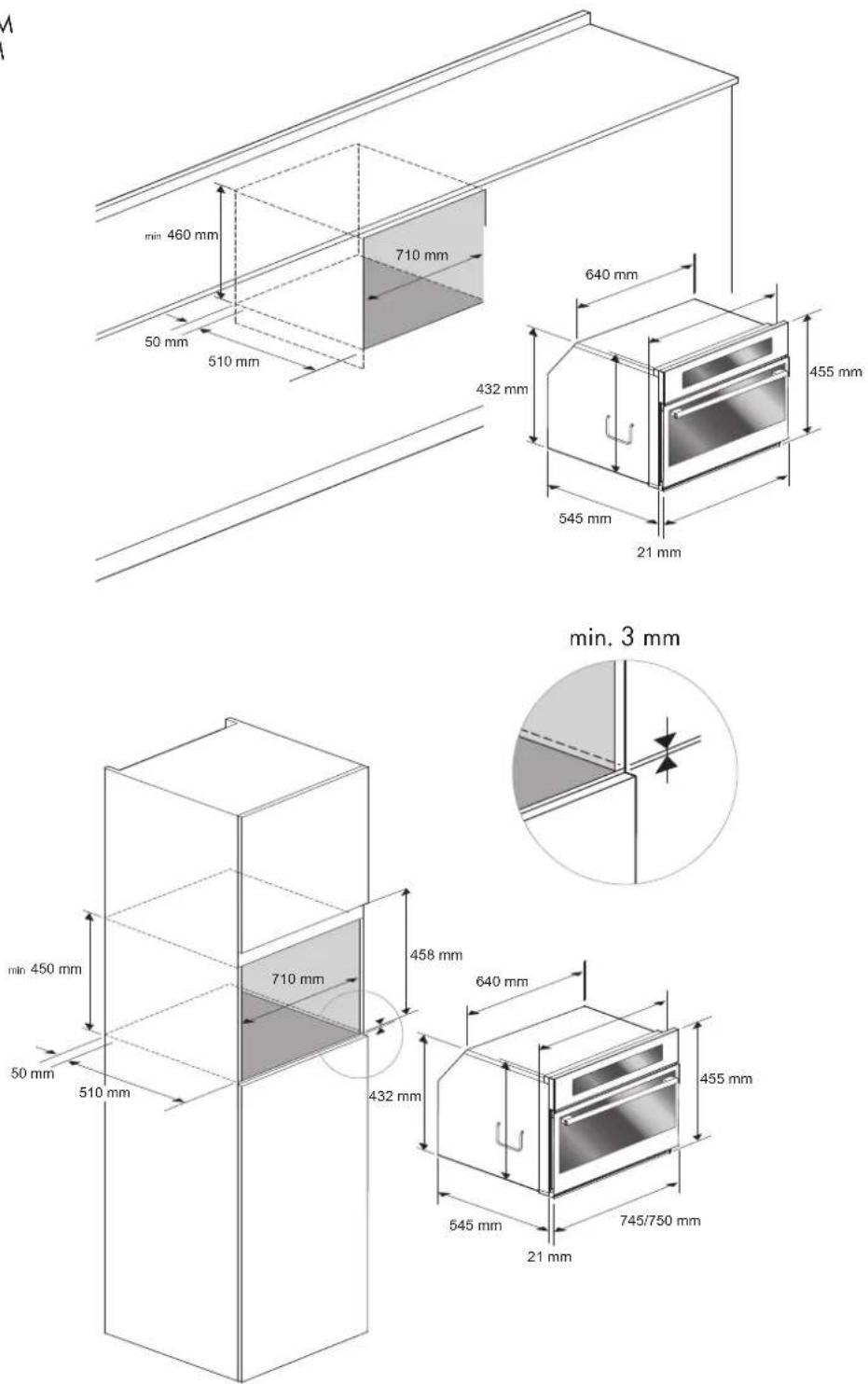 Fulgor Milano FCMO 7510 TEM - CUTOUT &amp; DIMENSIONS 75 cm - 1