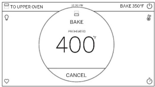 TO UPPER OVEN 12:30 PM BAKE 350°F BAKE PREHEATED 400 °F CANCEL