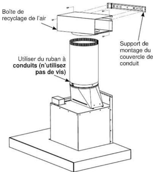 Boîte de recyclage de l'air Utiliser du ruban à conduits (n'utilisez pas de vis) Support de montage du couvercle de conduit