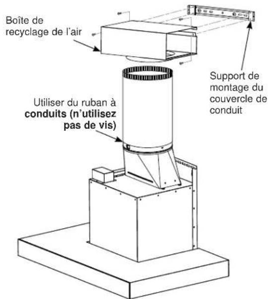 Boîte de recyclage de l'air Utiliser du ruban à conduits (n'utilisez pas de vis) Support de montage du couvercle de conduit