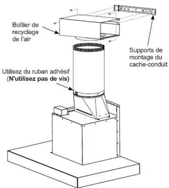 Boîtier de recyclage de l'air Utilisez du ruban adhésif (N'utilisez pas de vis) Supports de montage du cache-conduit
