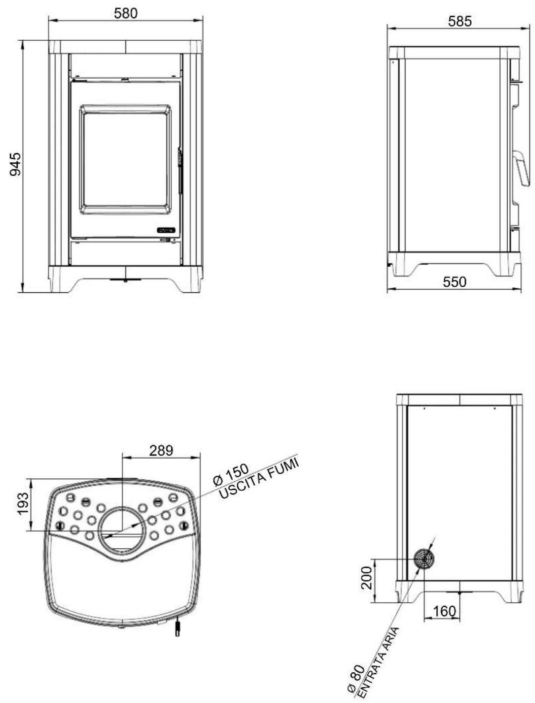 Palazzetti Charlotte 6T - Dimensioni - 1