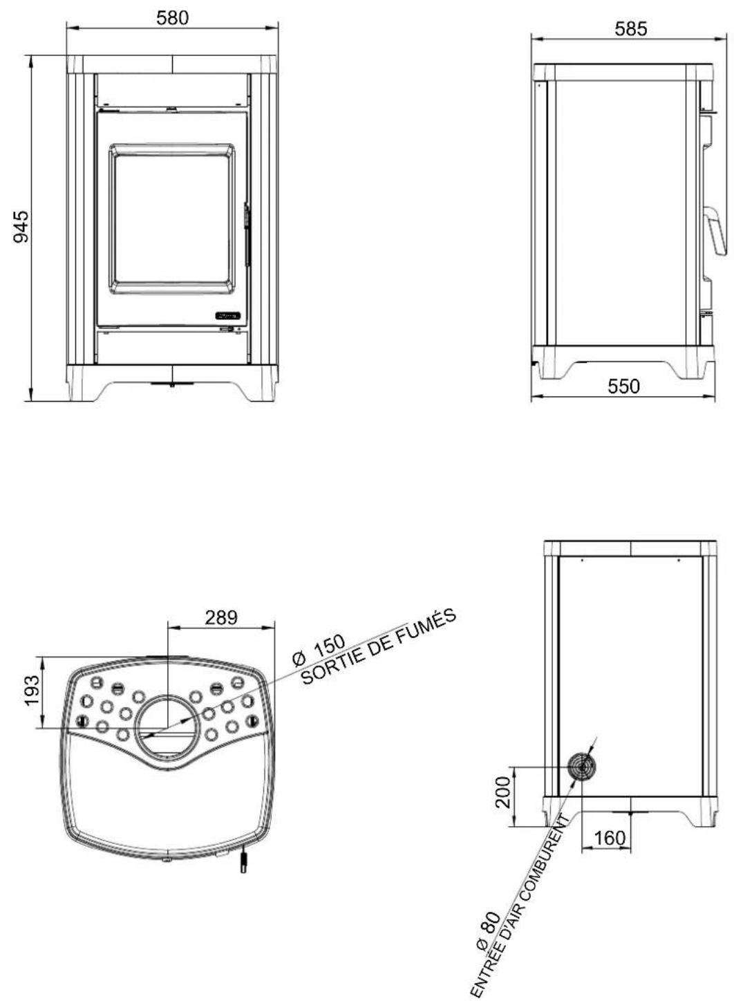 Palazzetti Charlotte 6T - Dimensions - 1