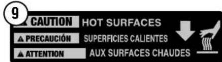 9 CAUTION HOT SURFACES ▲ PRECAUCIÓN SUPERFICIES CALIENTES ▲ ATTENTION AUX SURFACES CHAUDES