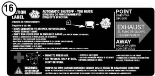 16 ACTION LABEL AUTOMATIC SHUTOFF - YOU MUST: STQUETA DE FUNCIONAMIENTO: ENQUIETTE D'ACTION: POINT ORIENTAR CHIGER EXHAUST EL TUBO DE ESCAPE LESPARTMENT AWAY HAGA AFUBRA LOIN DE VOUS CHANGE TO FRESH AIR. • MOVE TO FRESH AIR. • OUT MEDICAL HELP IF SICK. • DIZZY OR WEAL. WARNING ADVERTICAL APERTISSEMENT TAPPING WITH CABBAGE MOBUSTIC SENSOR COULD RESJECT IN BAZARDOS COMETER FLOOR AUTOMOUNTED CON SINDING OF CABBAGE PAWABLE SCANNER CORNOCOLATION LUCANTURE BY CAPTOR IN MECHANIC FOR BEANSING THE CORNATE CHAMPOL WARNING