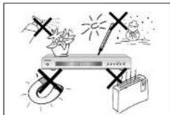 Safety warning illustration showing electric shock hazard with sun, flame, and warning symbols