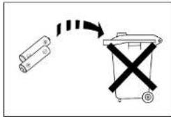 Diagram showing a battery and a trash bin with a crossed-out X symbol, indicating a recycling or disposal process.