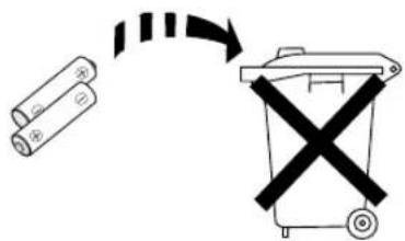 Diagram showing a battery with three terminals and a recycling bin marked with a cross symbol, illustrating a recycling process.