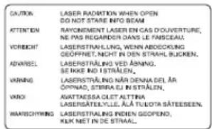 CAUTIXIS LASER RADAKTON WHEN OPEN DO NOT STARS INFO TO ATTENTEN RAYONEMENT LASER EN CAS D'OUVERTURE, NE PAS REGARDEN DANS LE FASCEAU. VORIECHT LASERSTRALING, WENN ABECKUNG DEGHT, NECT IN STRAHIL SLUCKEN. ADPARREL LASERSTRALING VED ABANY, SEIKKE IND STRALEN. VKIRING LASERSTRALING NAR DENNA DEL AR ÖRNPAD, STRIBA EN STRÄLEN, VROX KATTASSA ELLA LASERSTATELYLLE, ÄLA TULOTA SÄTEESSEN. WAHSCHYING LASERSTRALING INDIEN GEOPEND, KLK MET IN DE STRAL.