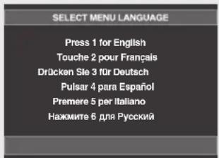 SELECT MENU LANGUAGE Press 1 for English Touche 2 pour Français Drücken Sie 3 für Deutsch Pulsar 4 para Español Premere 5 per Italiano Нажмите 6 для Русский