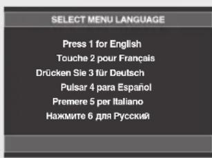 SELECT MENU LANGUAGE Press 1 for English Touche 2 pour Français Drücken Sie 3 für Deutsch Pulsar 4 para Español Premere 5 per Italiano Нажмите 6 для Русский