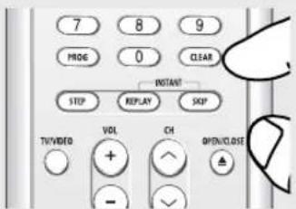 7 8 9 PROG 0 CLEAR INSTANT STEP REPLAY SKIP TV/VIDEO VOL CH OPEN/CLOSE