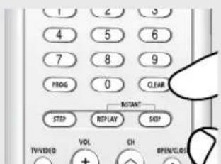 1 2 3 4 5 6 7 8 9 PROG 0 CLEAR STOP REPLAY SKIP TV/VIDEO VOL CH OPEN/CLOCK