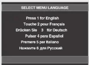 SELECT MENU LANGUAGE Press 1 for English Touche 2 pour Français Drücken Ste 3 für Deutsch Pulsar 4 para Español Premere 5 per Italiano Нажмите 6 для Русский