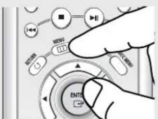 Hand interacting with a device control panel showing buttons and labels like 'LEFT', 'DOWN', and 'ENTER'