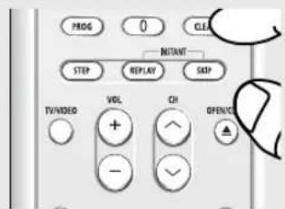 PROG 0 CLEAR INTANT STEP REPLAY SKIP TV/VIDEO VOL CH OPEN/CH +