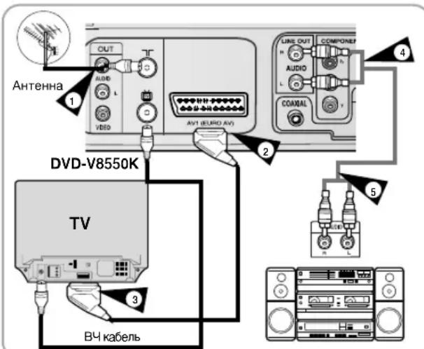 SAMSUNG DVD-V8050K - Подсоединение выходного аудио кабеля - 1