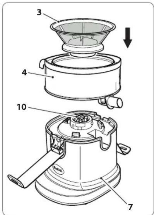 RGV Industrial Juicer - Before you assemble the juicer, ensure that the power cord is unplugged. - 2