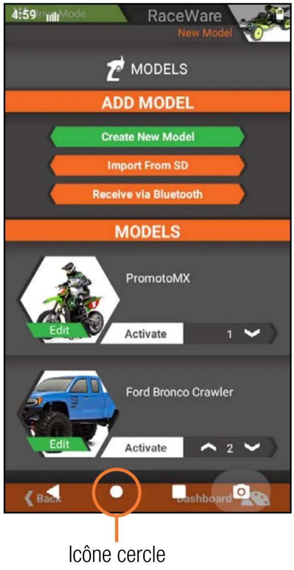 SPEKTRUM iXSR - Appuyez sur l'icone cercle pour vous rendre sur l'écran d'accueil Android. - 1