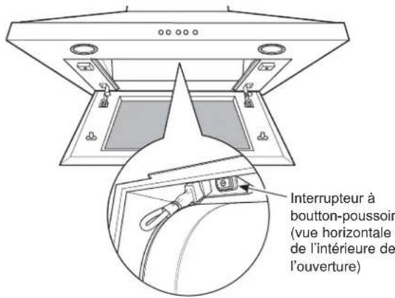 Interrupteur à boutton-poussoir (vue horizontale de l'intérieure de l'ouverture)