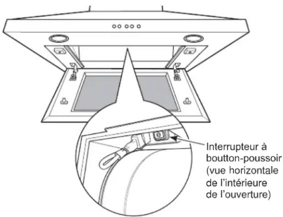 Interrupteur à boutton-poussoir (vue horizontale de l'intérieure de l'ouverture)