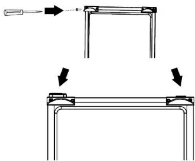 Diagram showing a tool interacting with a bracket, with arrows indicating movement or assembly (no text or symbols present)