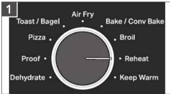 1 Toast / Bagel Air Fry Bake / Conv Bake Pizza Broil Proof Reheat Dehydrate Keep Warm