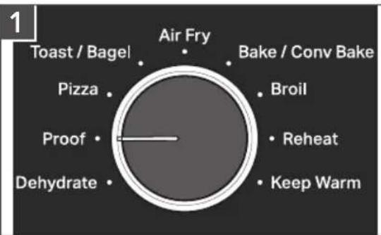 1 Toast / Bagel Air Fry Bake / Conv Bake Pizza Broil Proof Reheat Dehydrate Keep Warm
