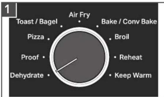 1 Toast / Bagel Air Fry Bake / Conv Bake Pizza Broil Proof Reheat Dehydrate Keep Warm