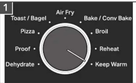 1 Toast / Bagel Air Fry Bake / Conv Bake Pizza Broil Proof Reheat Dehydrate Keep Warm