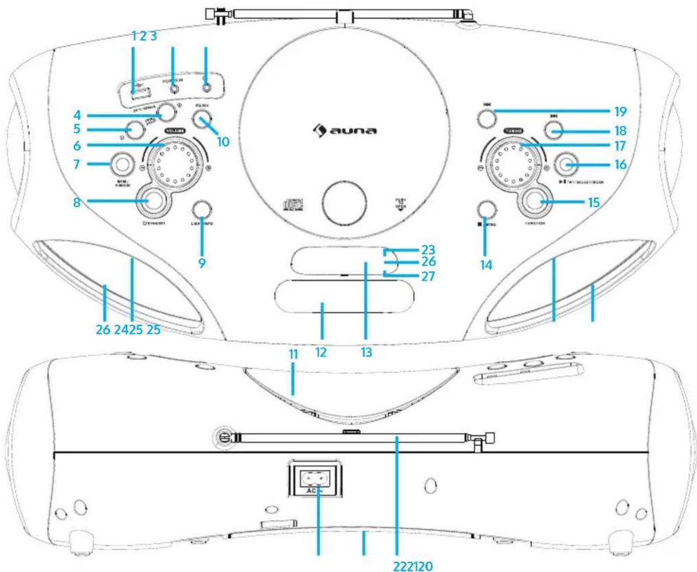 Auna Spacewoofer DAB+ - PRODUCT DESCRIPTION AND CONTROLS - 1