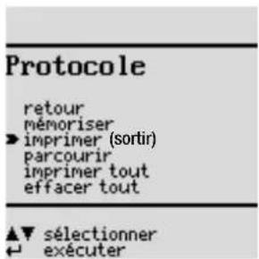 Protocole retour mémoriser imprimer (sortir) parcourir imprimer tout effacer tout ▲▼ sélectionner ← exécuter
