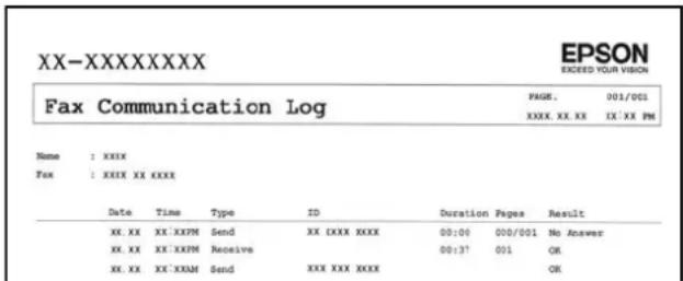 XX-XXXXXXXX FAX Communication Log PAGE: 201/001 XXXX, XX, XX IX: XX PM Name : XXXX Fax : XXXX XX XXXX Date Time Type ID Duration Pages Result XX.XX XX.XXPM Send XX DXXX XXXX 00:00 000/001 No Answer XX.XX XX.XXPM Receive 00:37 001 OK XX.XX XX.XXAM Send XXX XXX XXXX OK