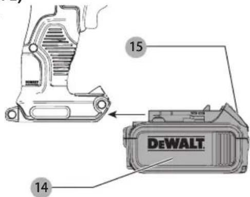 DEWALT DCE570 - Installing and Removing the Battery Pack (Fig. E) - 1