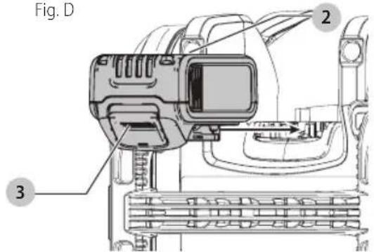DEWALT DCC2520 - Cómo instalar y retirar la unidad de batería (Fig. D) - 1